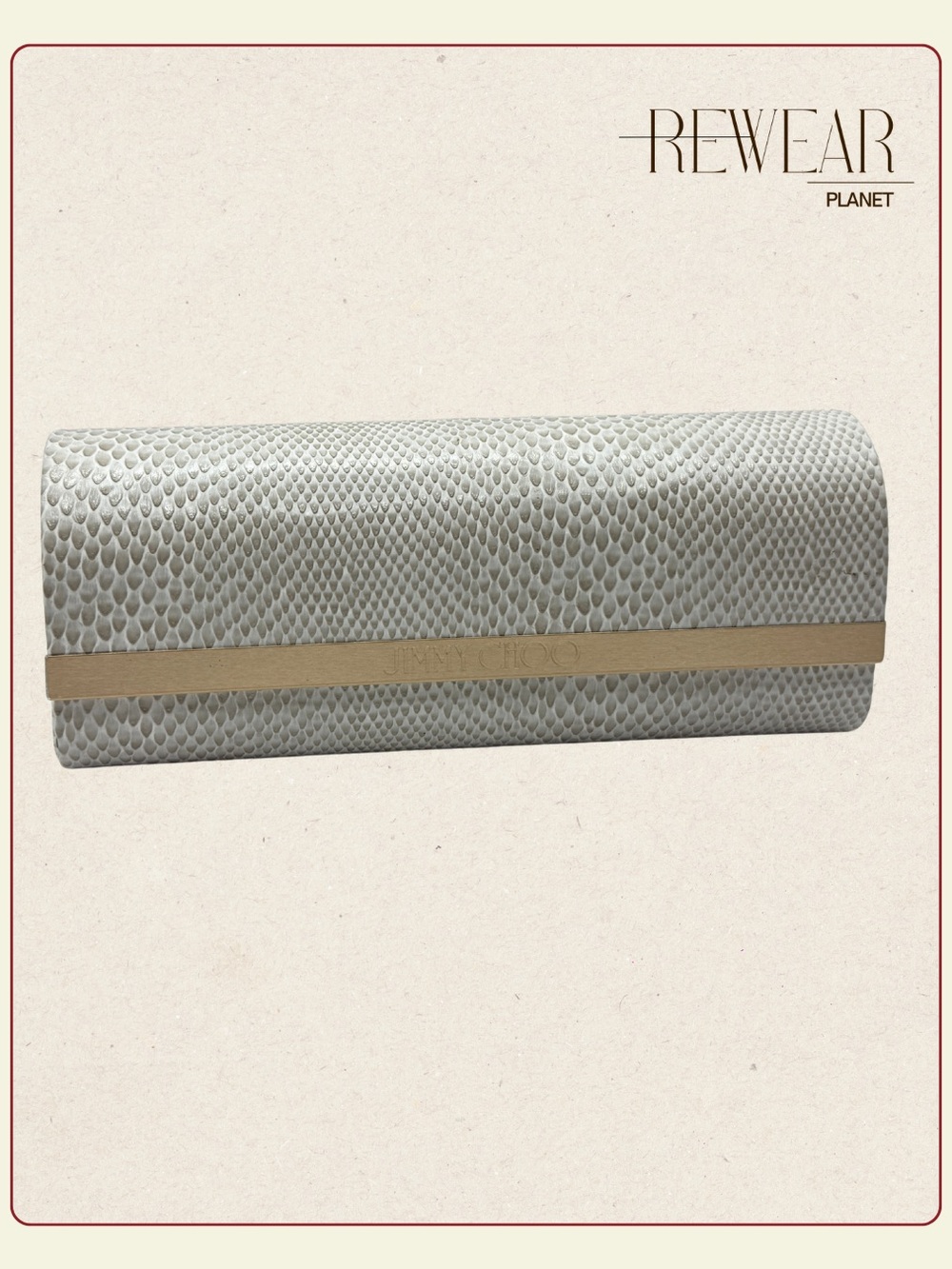 Jimmy Choo White Snake-Embossed sunglasses case with Gold Accent